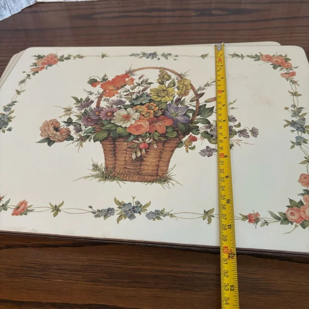 Floral Basket Vintage Placemats by Pimpernel set of 4 back cork